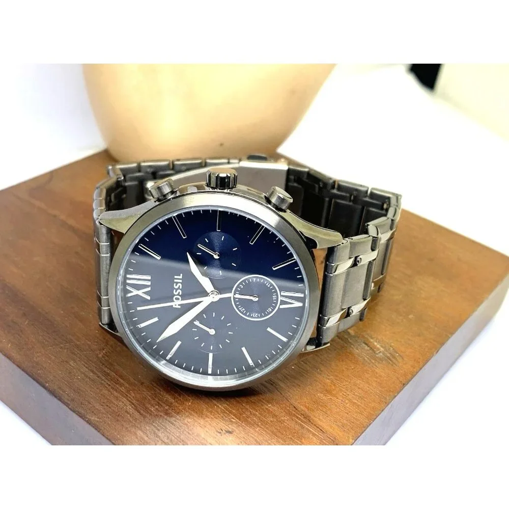 Fossil Men's Watch BQ2401 Quartz Blue Dial Gunmetal Stainless Steel 44mm